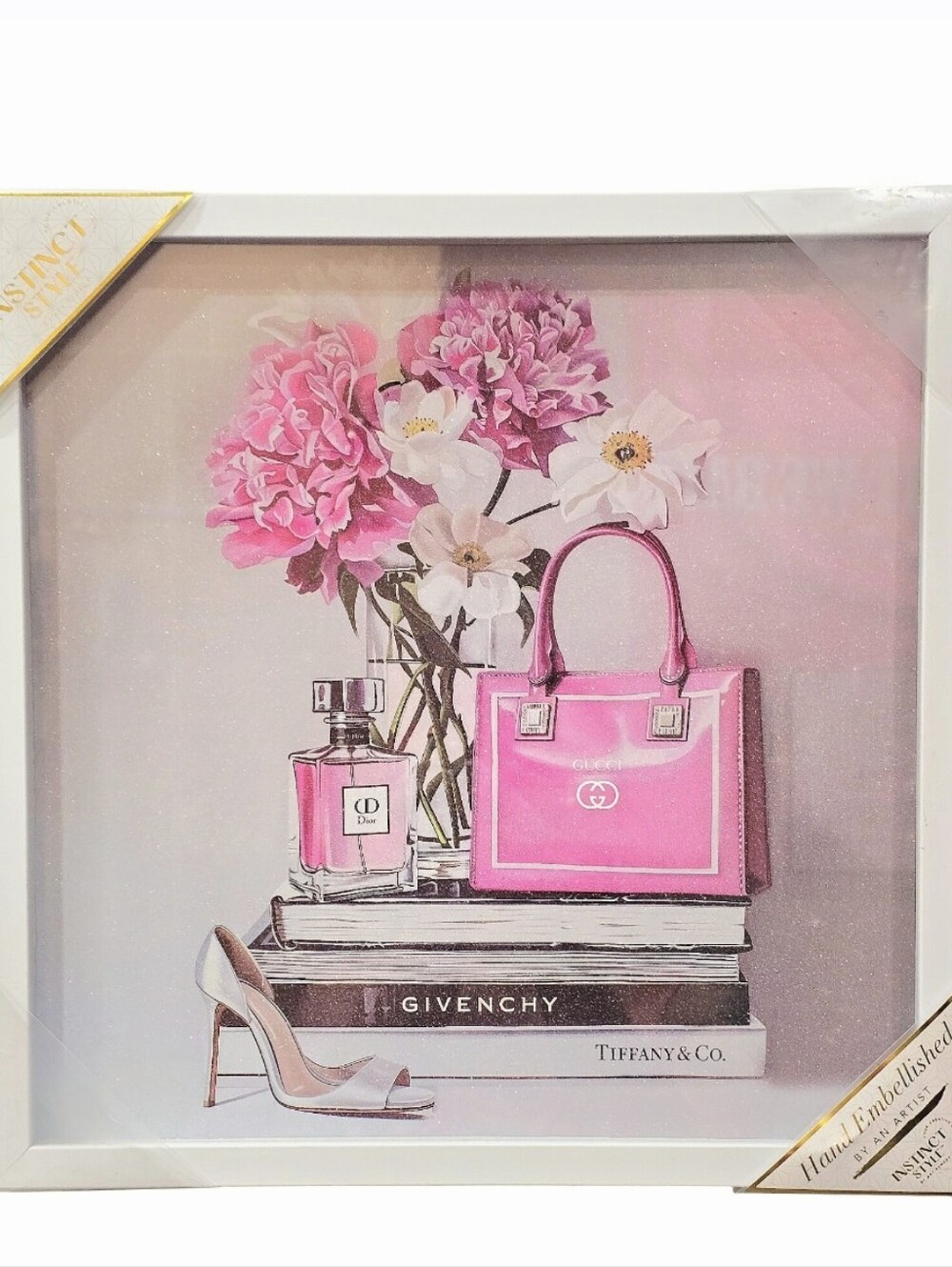 Instinct Style Gucci Fashion Bookstack Glitter Embellished Framed Wall Decor